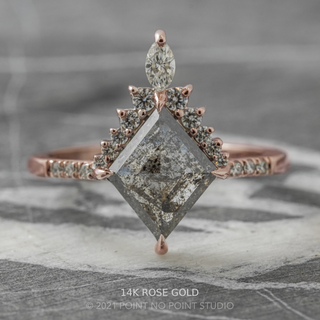 2.44 Carat Salt and Pepper Lozenge Diamond Engagement Ring, Avaline Setting, Point No Point Studio. Available in a variety of metal types. Eco-friendly, Recycled Metals, Conflict Free.