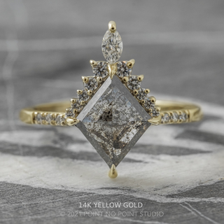2.44 Carat Salt and Pepper Lozenge Diamond Engagement Ring, Avaline Setting, Point No Point Studio. Available in a variety of metal types. Eco-friendly, Recycled Metals, Conflict Free.