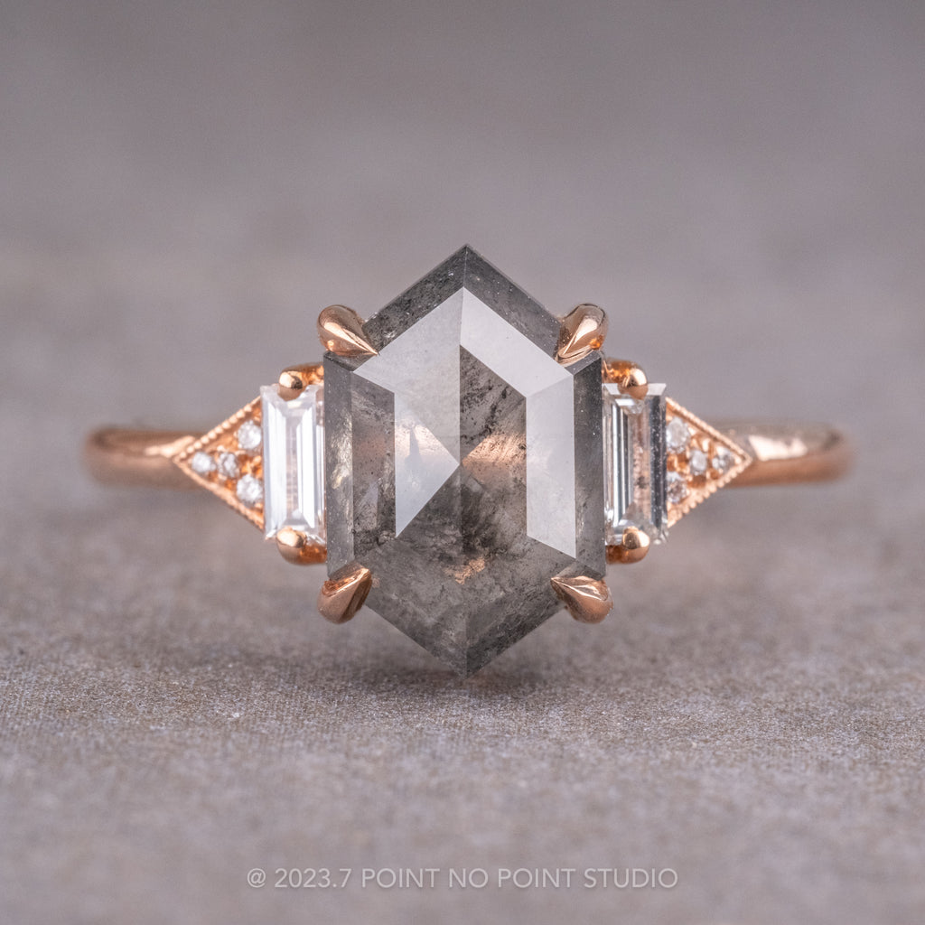 Salt & Pepper Hexagon Diamond Engagement Ring – Point No Point Studio