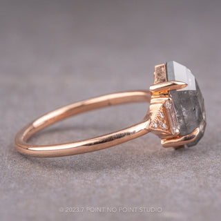 2.59 Carat Salt and Pepper Hexagon Diamond Engagement Ring, Azealia Setting, 14K Rose Gold
