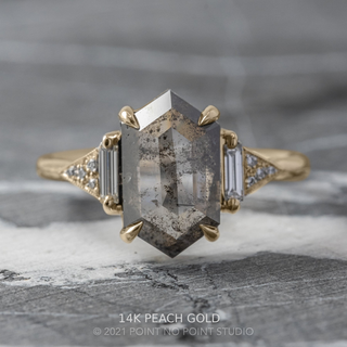 2.51 Carat Salt and Pepper Hexagon Diamond Engagement Ring, Azalea Setting