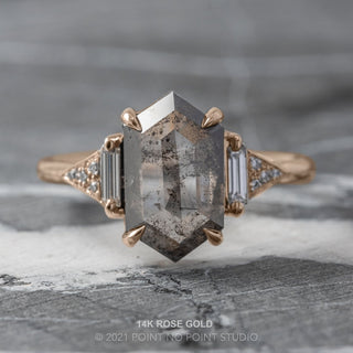 2.51 Carat Salt and Pepper Hexagon Diamond Engagement Ring, Azalea Setting