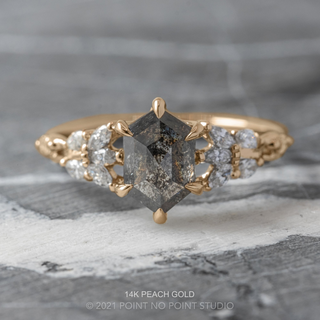 1.28 Carat Black Salt and Pepper Hexagon Diamond Engagement Ring, Winnie Setting