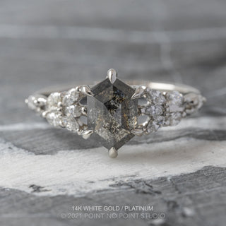 1.28 Carat Black Salt and Pepper Hexagon Diamond Engagement Ring, Winnie Setting