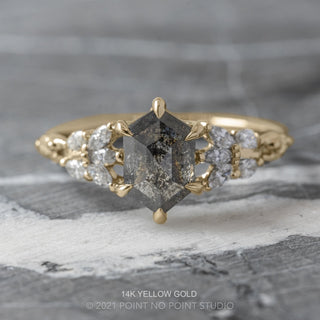 1.28 Carat Black Salt and Pepper Hexagon Diamond Engagement Ring, Winnie Setting