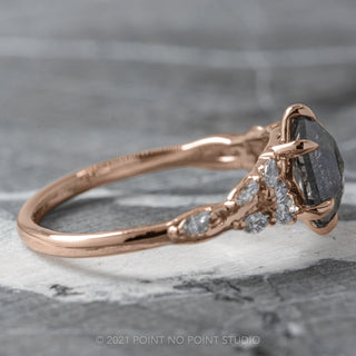 1.67 Carat Black Speckled Hexagon Diamond Engagement Ring, Winnie Setting, 14K Rose Gold