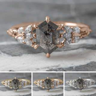 1.28 Carat Black Salt and Pepper Hexagon Diamond Engagement Ring, Winnie Setting