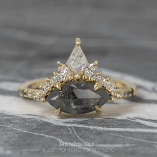 1.89 Carat Black Speckled Marquise Diamond Engagement Ring, Ombre Avaline Setting
