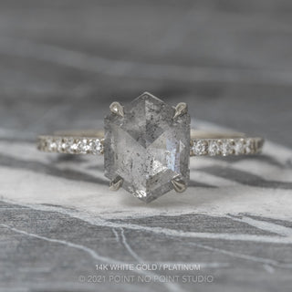 1.90 Carat Salt and Pepper Hexagon Diamond Engagement Ring, Jules Setting