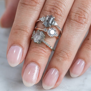 2 Carat Salt and Pepper Hexagon Diamond Engagement Ring, Jules Setting, Platinum