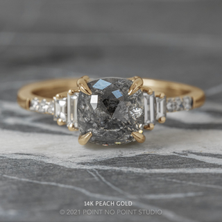 2.31 Carat Black Salt and Pepper Cushion Diamond Engagement Ring, Betsy Setting