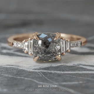 2.31 Carat Black Salt and Pepper Cushion Diamond Engagement Ring, Betsy Setting