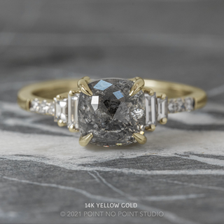 2.31 Carat Black Salt and Pepper Cushion Diamond Engagement Ring, Betsy Setting