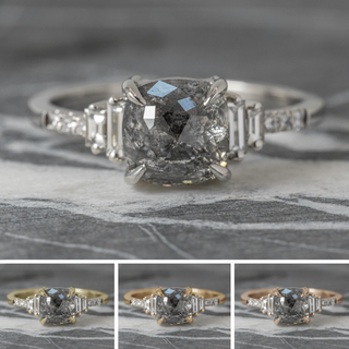2.31 Carat Black Salt and Pepper Cushion Diamond Engagement Ring, Betsy Setting
