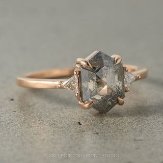 2.39 Carat Salt and Pepper Hexagon Diamond Engagement Ring, Zoe Setting, 14K Rose Gold
