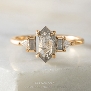 1.28 Carat Salt and Pepper Hexagon Diamond Engagement Ring, Beatrice Setting