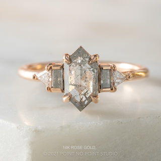 1.28 Carat Salt and Pepper Hexagon Diamond Engagement Ring, Beatrice Setting