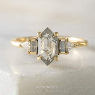 1.28 Carat Salt and Pepper Hexagon Diamond Engagement Ring, Beatrice Setting