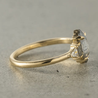 .91 Carat Salt and Pepper Hexagon Diamond Engagement Ring, Beatrice Setting, 14K Yellow Gold