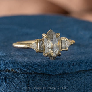 .91 Carat Salt and Pepper Hexagon Diamond Engagement Ring, Beatrice Setting, 14K Yellow Gold