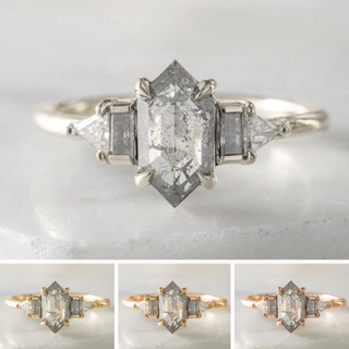 1.28 Carat Salt and Pepper Hexagon Diamond Engagement Ring, Beatrice Setting