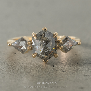 2.42 Carat Salt and Pepper Hexagon Diamond Engagement Ring, Zoe Setting
