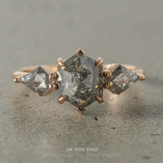 2.42 Carat Salt and Pepper Hexagon Diamond Engagement Ring, Zoe Setting