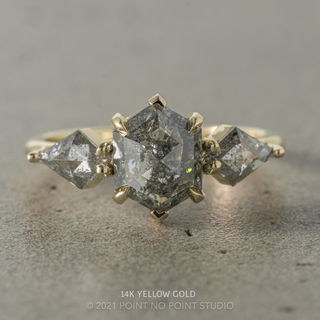 2.42 Carat Salt and Pepper Hexagon Diamond Engagement Ring, Zoe Setting