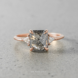 1.42 Carat Salt and Pepper Asscher Shaped Diamond Engagement Ring, Zoe Setting