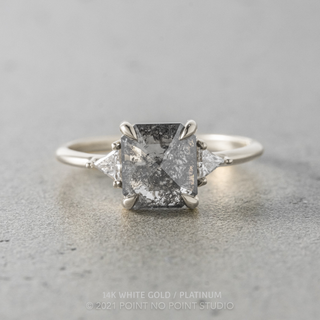 1.42 Carat Salt and Pepper Asscher Shaped Diamond Engagement Ring, Zoe Setting