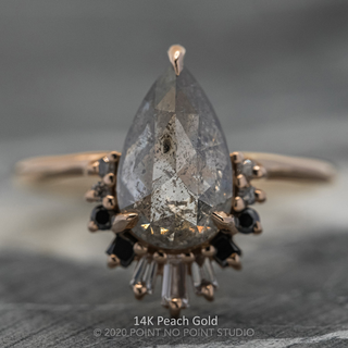 2.85 Carat Salt and Pepper Pear Diamond Engagement Ring, Ombre Wren Setting