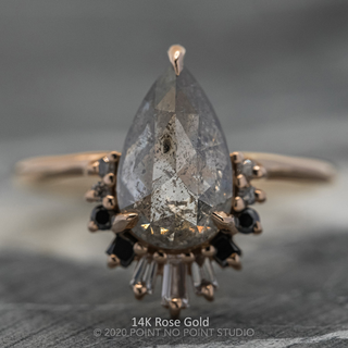 2.85 Carat Salt and Pepper Pear Diamond Engagement Ring, Ombre Wren Setting