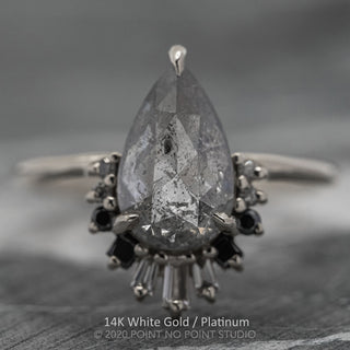 2.85 Carat Salt and Pepper Pear Diamond Engagement Ring, Ombre Wren Setting