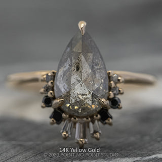 2.85 Carat Salt and Pepper Pear Diamond Engagement Ring, Ombre Wren Setting