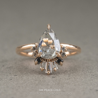 1.38 Carat Icy Salt and Pepper Pear Diamond Engagement Ring, Ombre Wren Setting