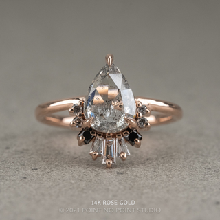 1.38 Carat Icy Salt and Pepper Pear Diamond Engagement Ring, Ombre Wren Setting