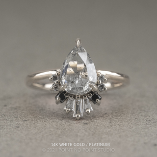 1.38 Carat Icy Salt and Pepper Pear Diamond Engagement Ring, Ombre Wren Setting