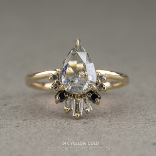 1.38 Carat Icy Salt and Pepper Pear Diamond Engagement Ring, Ombre Wren Setting