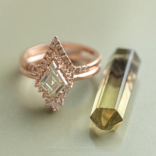 Kite Moissanite and Diamond Engagement Ring, Cleo Halo Setting, 14K Rose Gold
