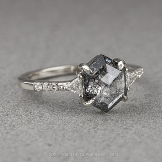 2.75 Carat Salt and Pepper Hexagon Diamond Engagement Ring, Eliza Setting