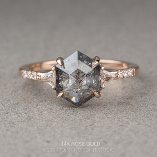 2.75 Carat Salt and Pepper Hexagon Diamond Engagement Ring, Eliza Setting