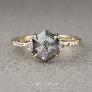2.75 Carat Salt and Pepper Hexagon Diamond Engagement Ring, Eliza Setting