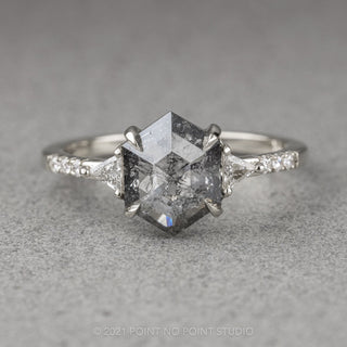 2.75 Carat Salt and Pepper Hexagon Diamond Engagement Ring, Eliza Setting