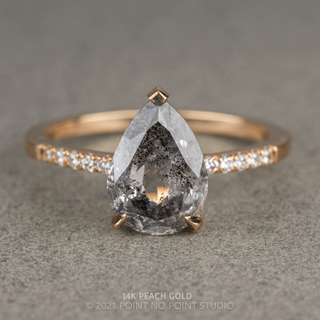1.84 Carat Canadian Salt and Pepper Pear Diamond Engagement Ring, Sirena Setting