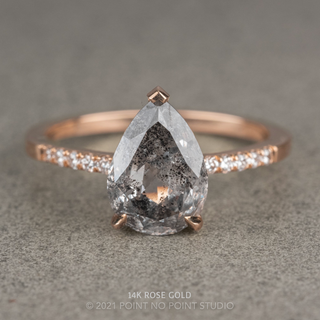 1.84 Carat Canadian Salt and Pepper Pear Diamond Engagement Ring, Sirena Setting