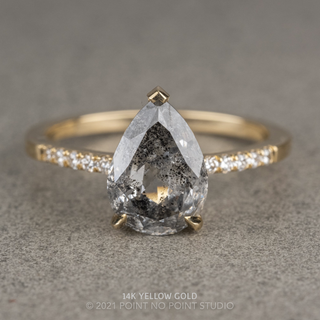1.84 Carat Canadian Salt and Pepper Pear Diamond Engagement Ring, Sirena Setting