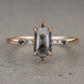1.37 Carat Salt and Pepper Hexagon Diamond Engagement Ring, Ombre Sirena Setting
