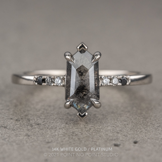 1.37 Carat Salt and Pepper Hexagon Diamond Engagement Ring, Ombre Sirena Setting