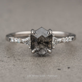 .98 Carat Salt and Pepper Hexagon Diamond Engagement Ring, Eliza Setting