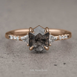.98 Carat Salt and Pepper Hexagon Diamond Engagement Ring, Eliza Setting